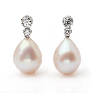 Diamond Topped Pearl Drop Earrings