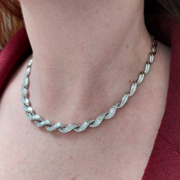 Diamond Wave Collar Necklace, 4 carats