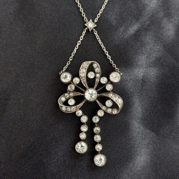 Edwardian Antique Diamond Brooch Pendant Necklace, 3cts