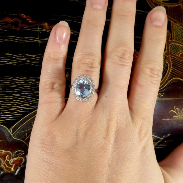 Edwardian Inspired 2.25ct Aquamarine and Diamond Cluster Ring