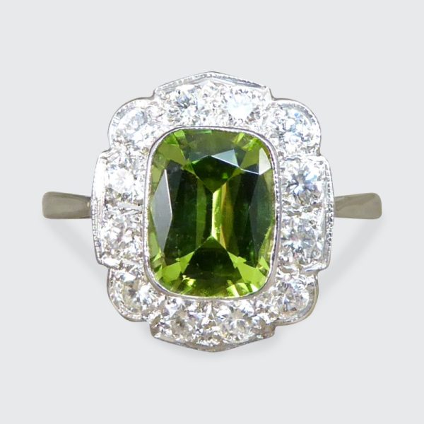 Edwardian Style 1.50ct Peridot and Diamond Cluster Ring