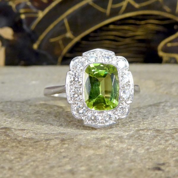 Edwardian Style 1.50ct Peridot and Diamond Cluster Ring