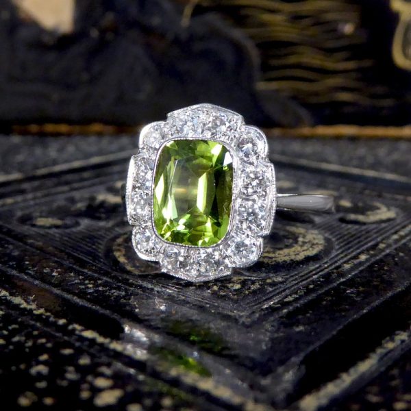 Edwardian Style 1.50ct Peridot and Diamond Cluster Ring