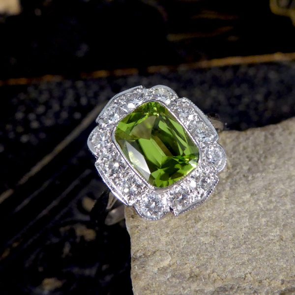 Edwardian Style 1.50ct Peridot and Diamond Cluster Ring