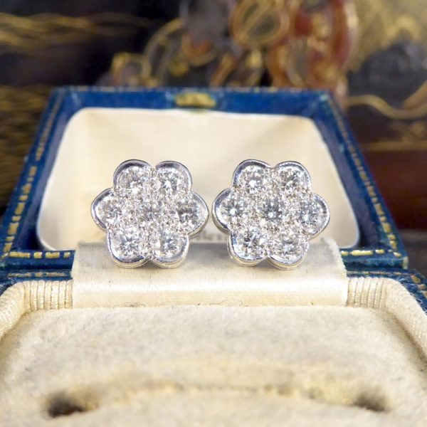 Edwardian Style Daisy Cluster Diamond Earrings