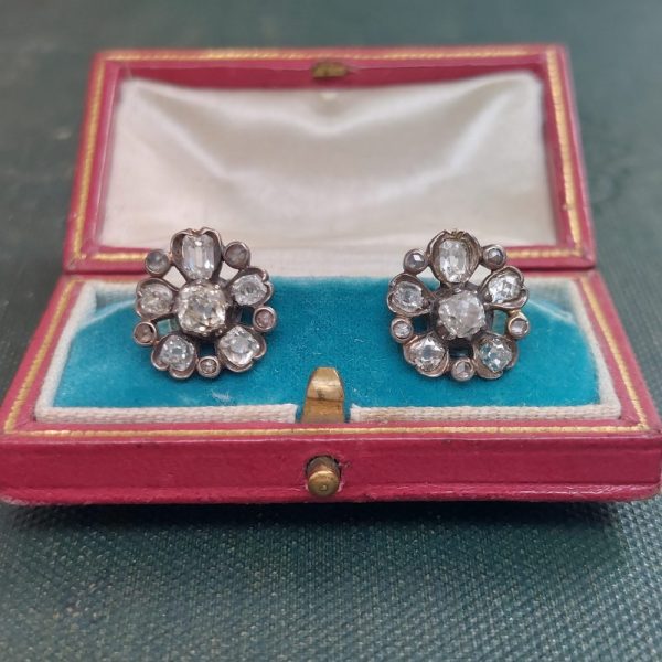 Georgian Antique Diamond Pansy Earrings