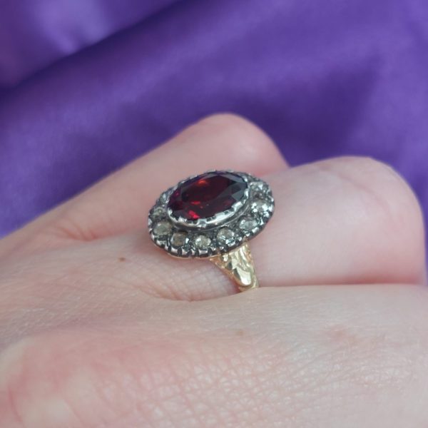 Georgian Antique Garnet and Diamond Ring