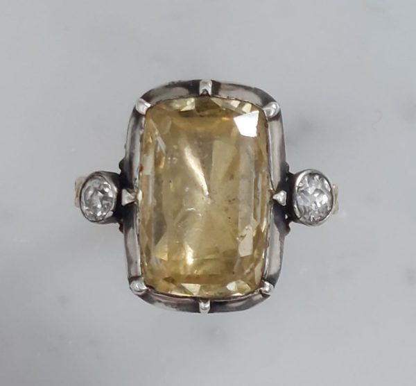 Georgian Antique Yellow Sapphire and Diamond Ring