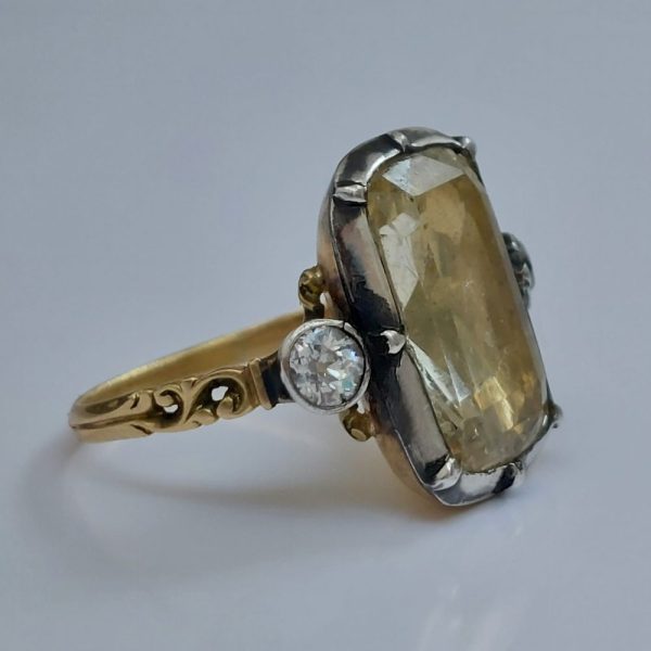 Georgian Antique Yellow Sapphire and Diamond Ring