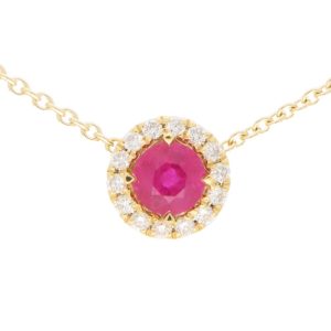 0.61ct Ruby and Diamond Cluster Pendant Necklace
