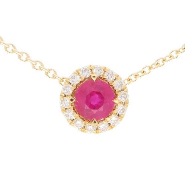 0.61ct Ruby and Diamond Cluster Pendant Necklace in 18ct Yellow Gold