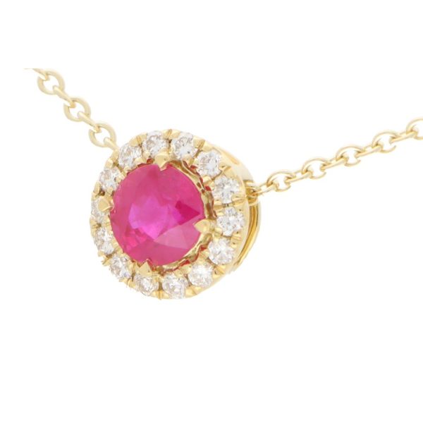 0.61ct Ruby and Diamond Cluster Pendant Necklace in 18ct Yellow Gold