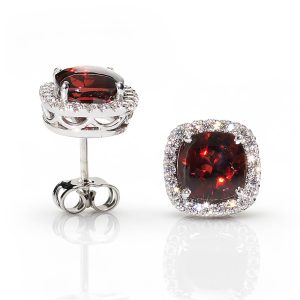 Modern Garnet and Diamond Cluster Earrings