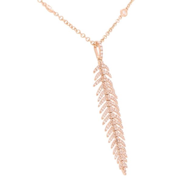 Articulated Diamond Feather Pendant Necklace in 18ct Rose Gold