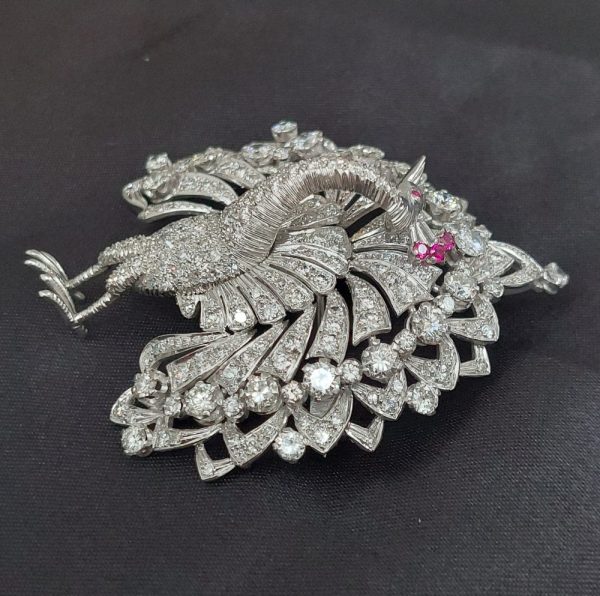 Peacock Diamond Set Brooch, 8 carats