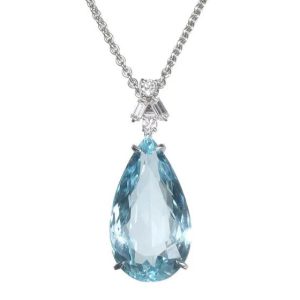 Pear Cut 21.55ct Aquamarine and Diamond Pendant