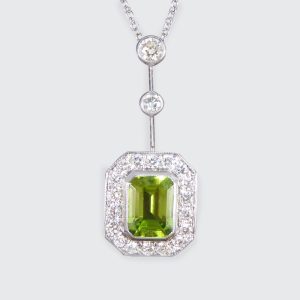 Peridot and Diamond Cluster Drop Necklace