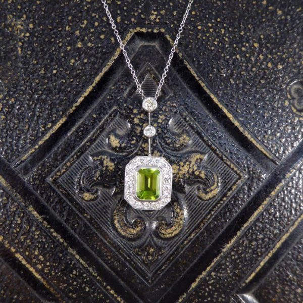 Peridot and Diamond Cluster Drop Necklace