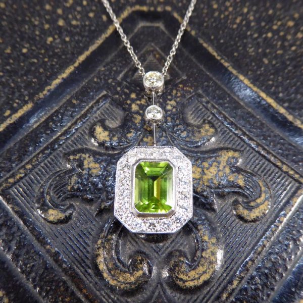 Peridot and Diamond Cluster Drop Necklace