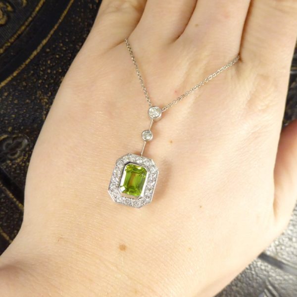 Peridot and Diamond Cluster Drop Necklace