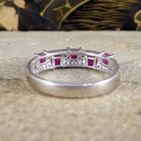 Ruby and Diamond Half Eternity Band Ring