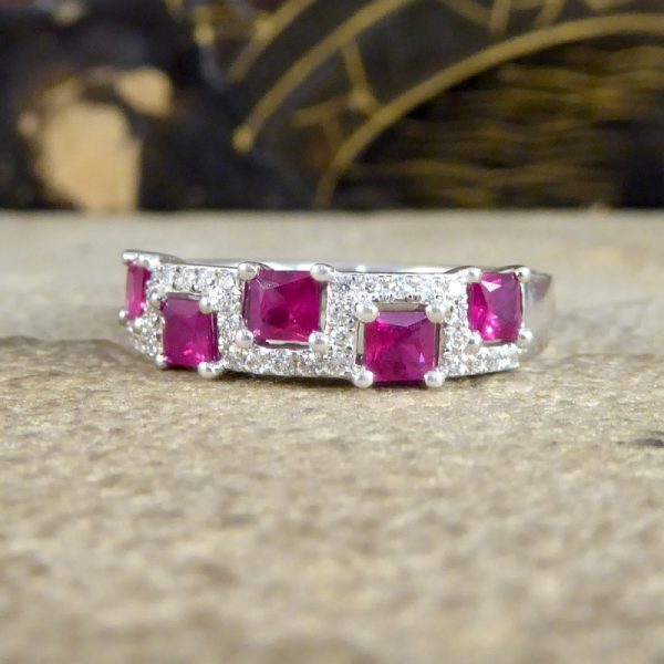 Ruby and Diamond Half Eternity Band Ring