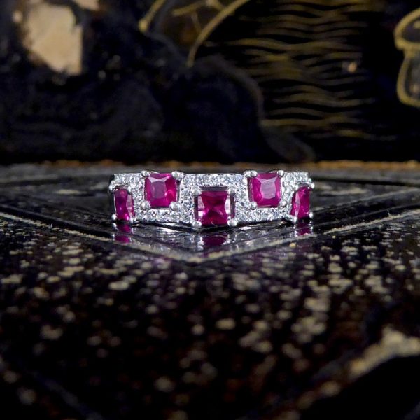 Ruby and Diamond Half Eternity Band Ring