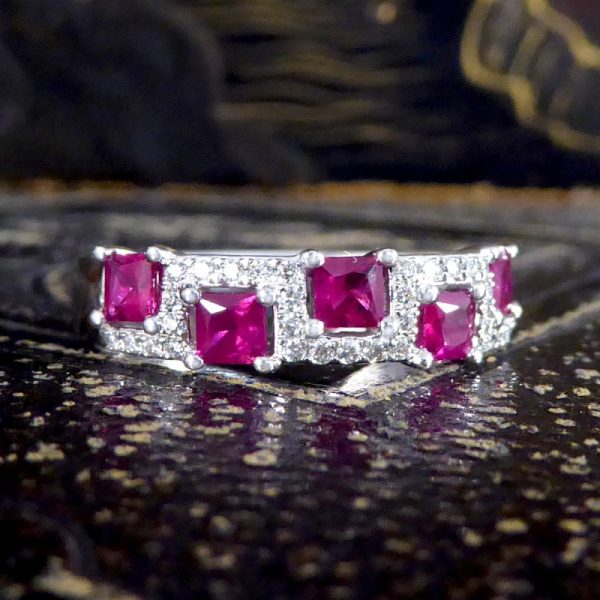 Ruby and Diamond Half Eternity Band Ring