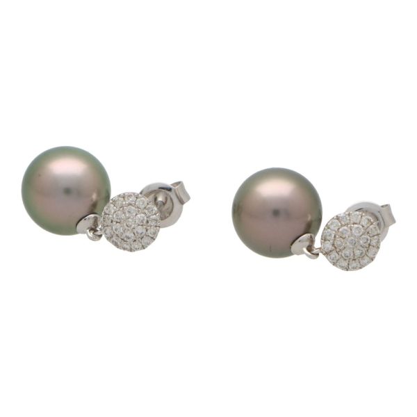 Tahitian Pearl and Diamond Drop Earrings, 9mm black grey