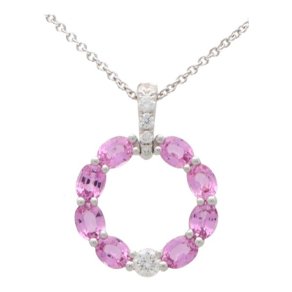 Modern 1.67ct Pink Sapphire Open Hoop Pendant with Diamonds