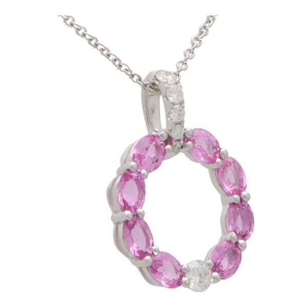 Modern 1.67ct Pink Sapphire Open Hoop Pendant with Diamonds