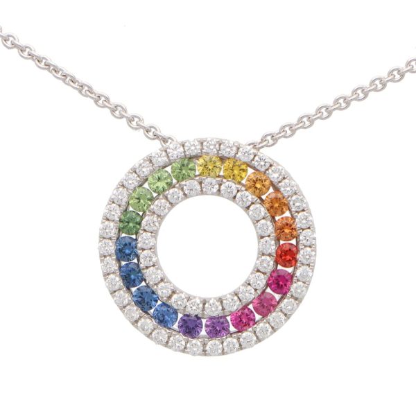 Rainbow Fancy Sapphire and Diamond Circle Pendant