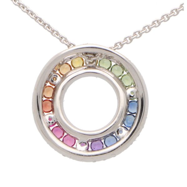 Rainbow Fancy Sapphire and Diamond Circle Pendant