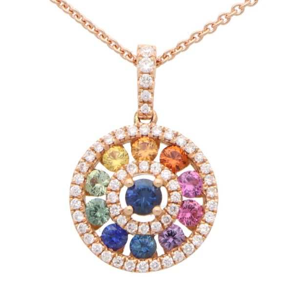 Rainbow Fancy Colour Sapphire and Diamond Pendant in 18ct Rose Gold