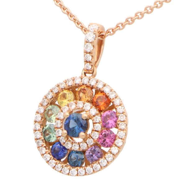 Rainbow Fancy Colour Sapphire and Diamond Pendant in 18ct Rose Gold