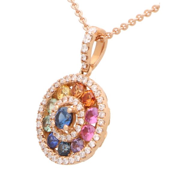 Rainbow Fancy Colour Sapphire and Diamond Pendant in 18ct Rose Gold
