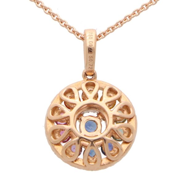 Rainbow Fancy Colour Sapphire and Diamond Pendant in 18ct Rose Gold