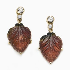 Tourmaline Leaf and Diamond Drop Earrings
