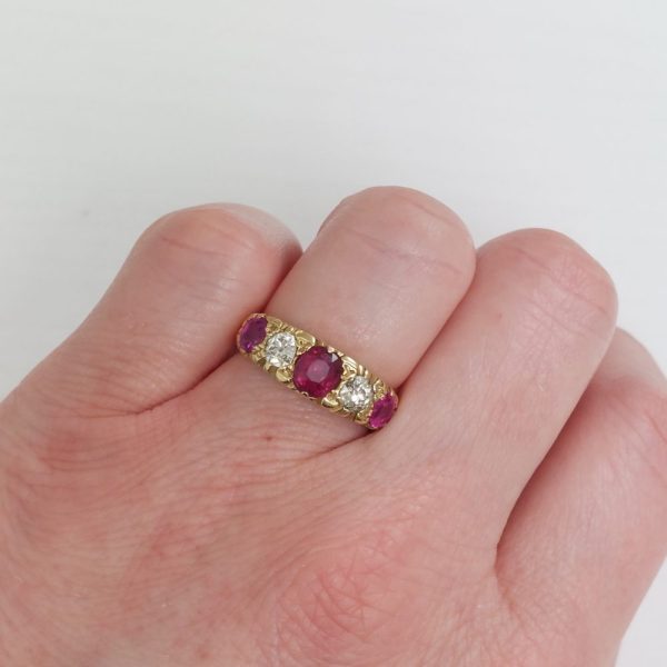 Victorian Antique 2ct Ruby and Diamond Five Stone Ring