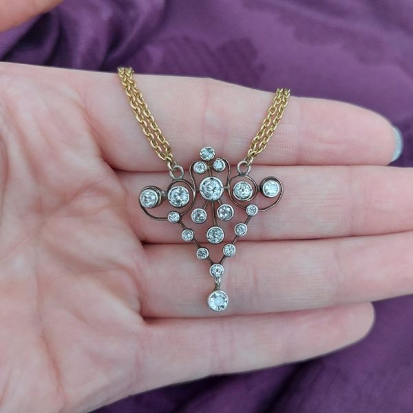 Victorian Antique Old Cut Diamond Pendant Necklace, 2cts