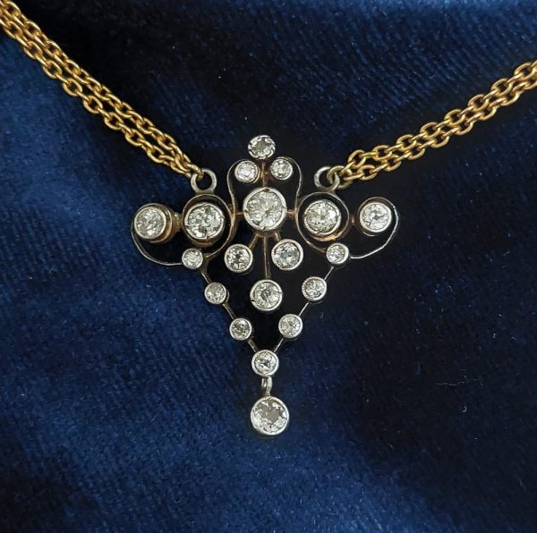 Victorian Antique Old Cut Diamond Pendant Necklace, 2cts