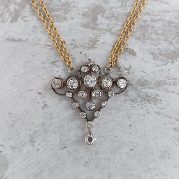 Victorian Antique Old Cut Diamond Pendant Necklace, 2cts