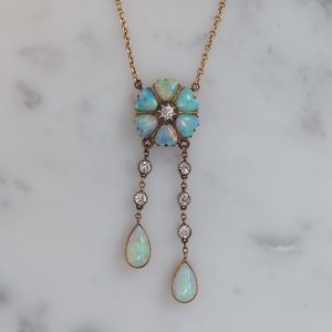 Victorian Antique Opal and Diamond Negligee Necklace