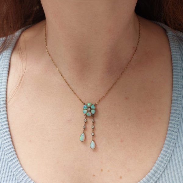 Victorian Antique Opal and Diamond Negligee Necklace