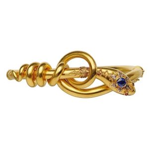Victorian Antique Sapphire Diamond Ruby And Gold Snake Bangle Bracelet