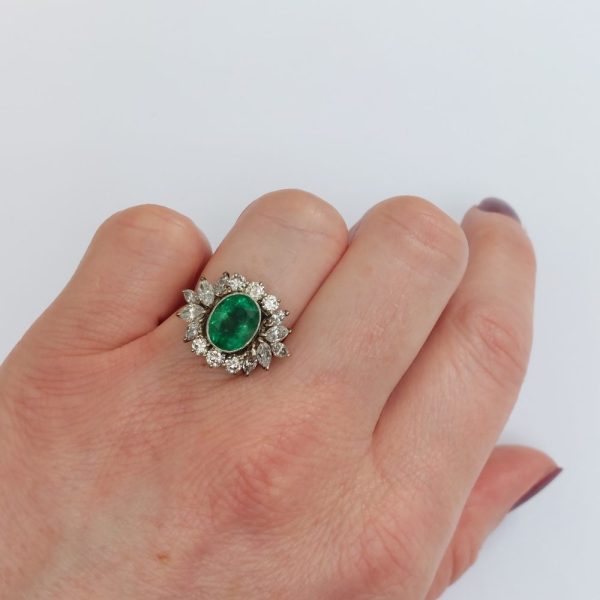 Vintage 2ct Emerald and Diamond Fancy Cluster Ring