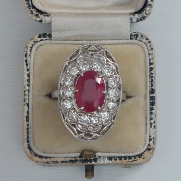 Vintage 3ct Ruby and Diamond Dress Cluster Ring