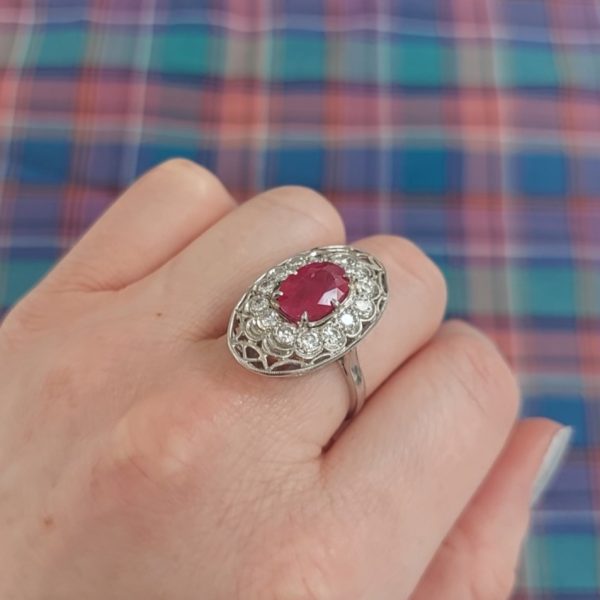 Vintage 3ct Ruby and Diamond Dress Cluster Ring