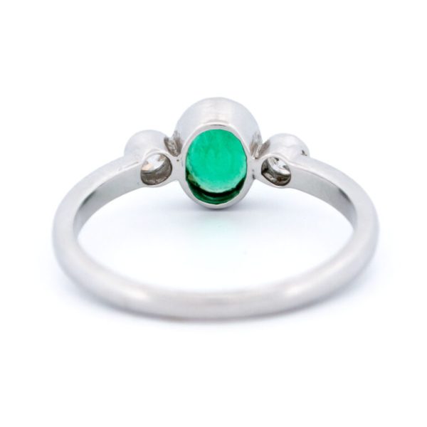 Vintage Emerald and Old Mine Cut Diamond Three Stone Ring