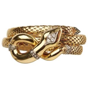 Vintage Italian Diamond And Gold Snake Bracelet
